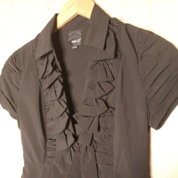 Aryn K Womens Black Short Sleeve Button Down Shirt Dress Large - Picture 3 of 9